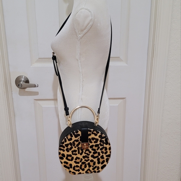 Dune London Leather Leopard Print Animal Hair Crossbody Bag - Picture 2 of 13